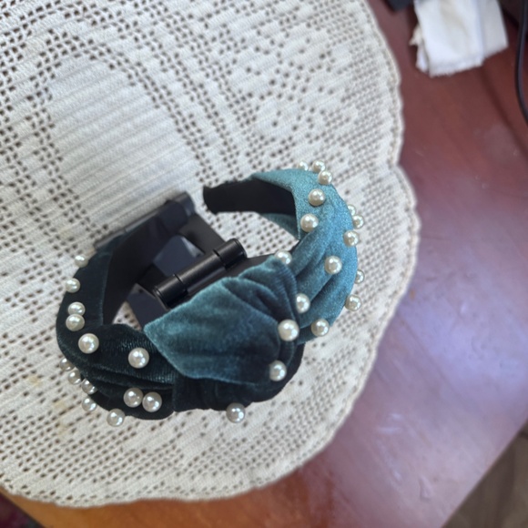New Headband, Green Velvet with Pearls, Handmade main image 7